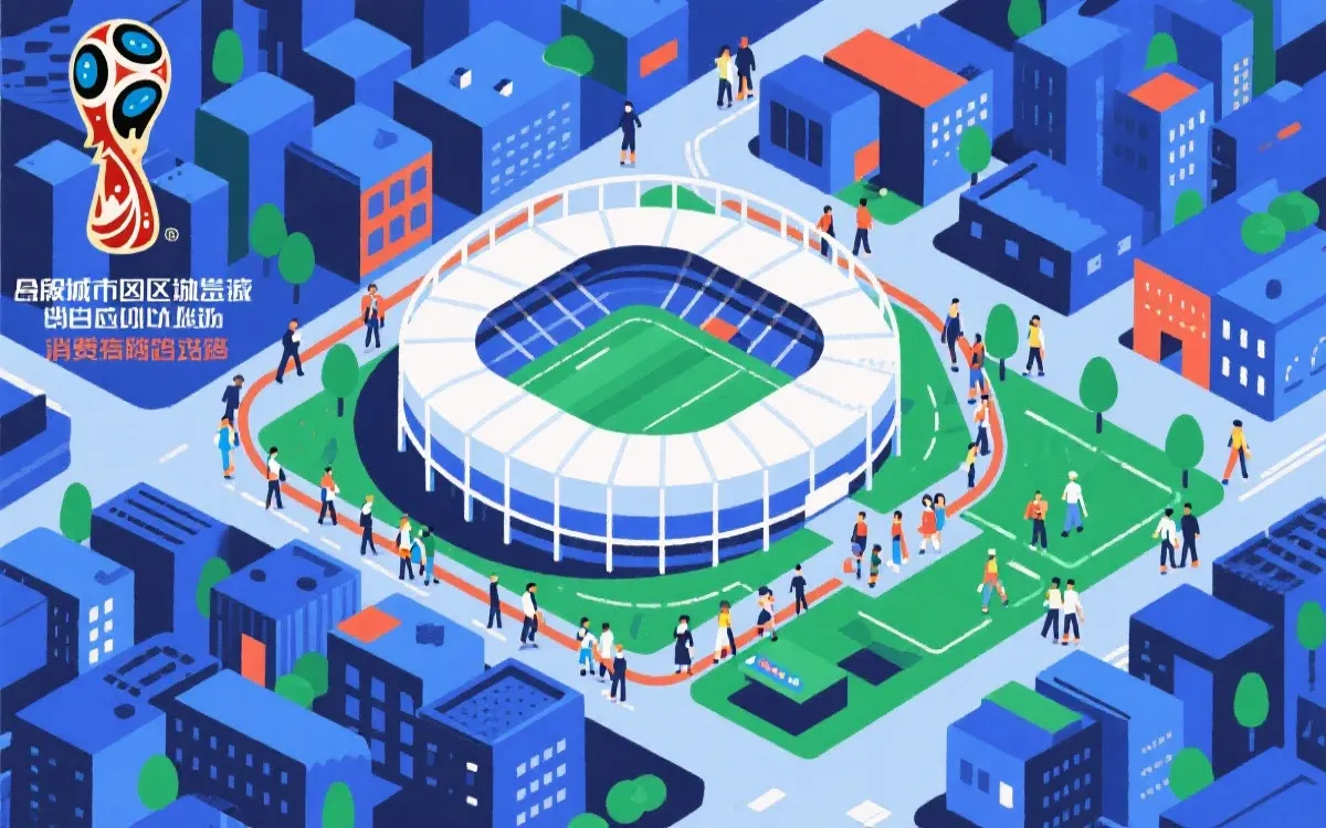 世界杯赛时城市客流与消费链路示意,街区与体育场周边的动态人流
